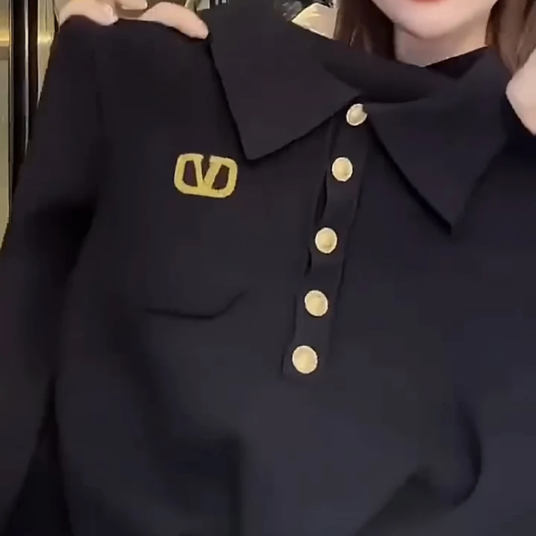 秋冬百搭洋气翻领针织衫时尚显瘦女士上衣长袖气质设计感