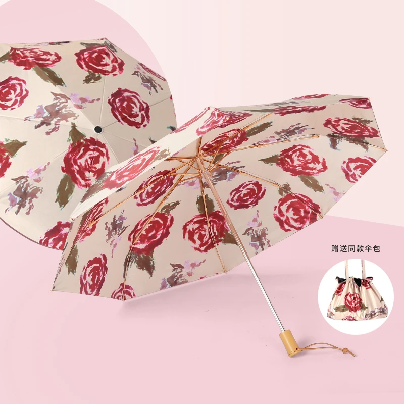 复古双面双花晴雨伞超轻便携防紫外线晴雨两用小巧遮阳伞折叠