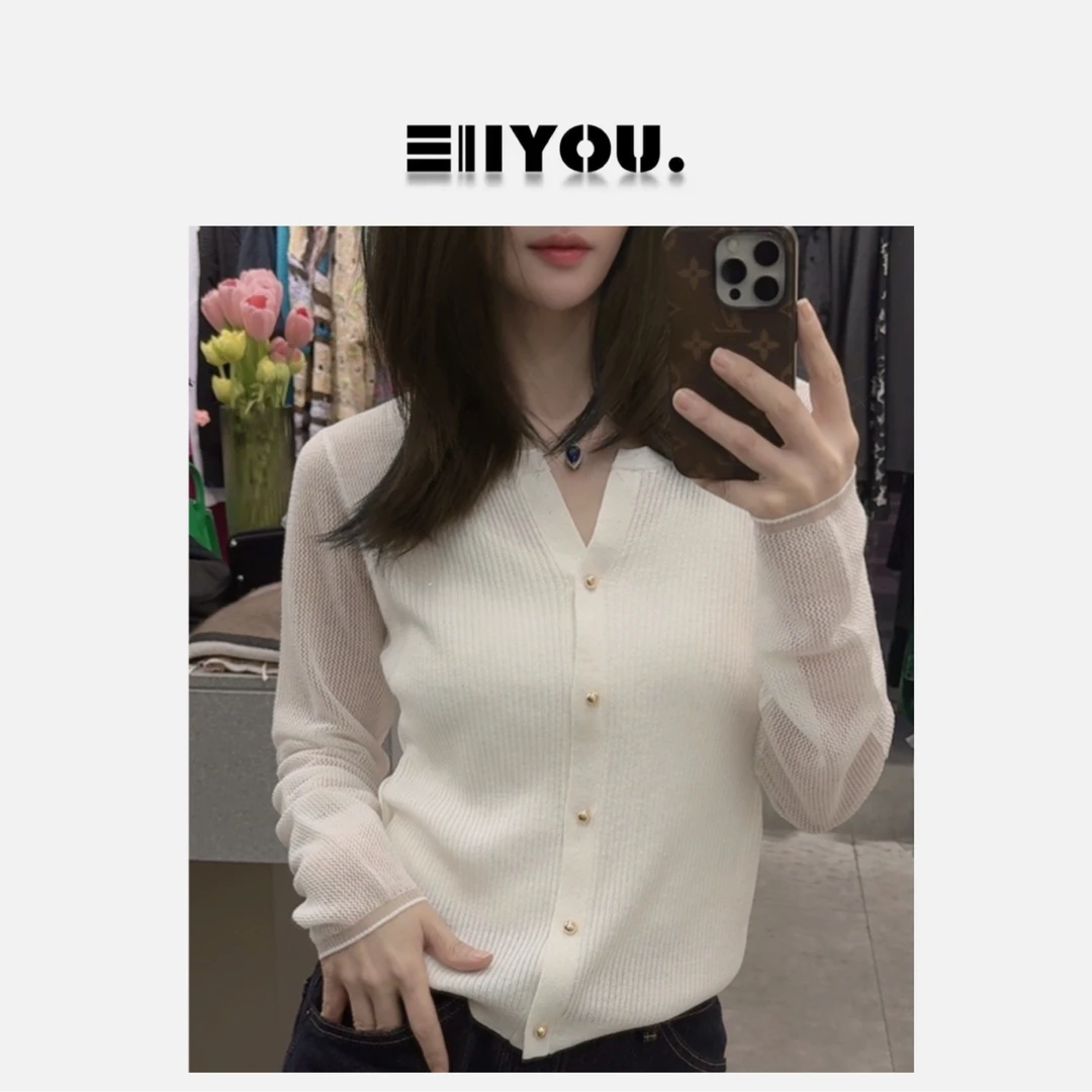 【ENYOU定制】米白色细闪针织开衫