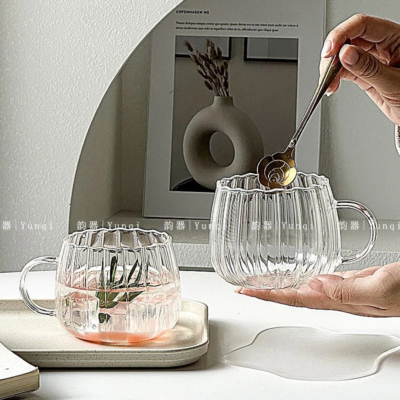 【1749人收藏】韵器ins耐热玻璃杯高硼硅家用手柄南瓜杯可爱杯子水