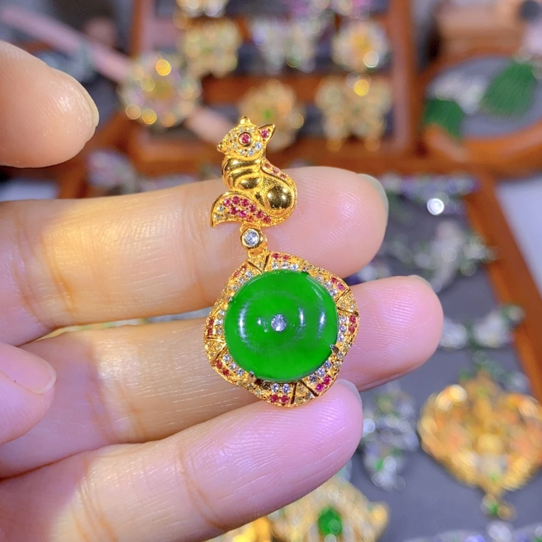 颈饰银S925镶嵌翡翠