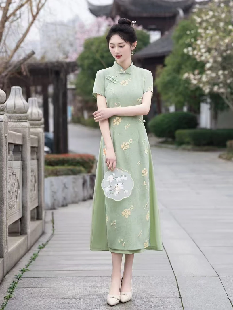 【太阳花】中国风夏季显瘦中长款时尚网红改良修身旗袍裙A27