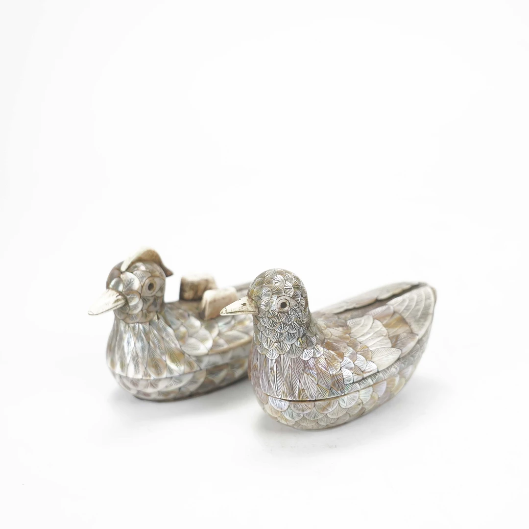 Lot012清螺钿鸳鸯一对