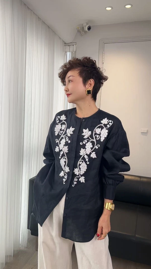 时尚气质百搭国风刺绣衬衫1021