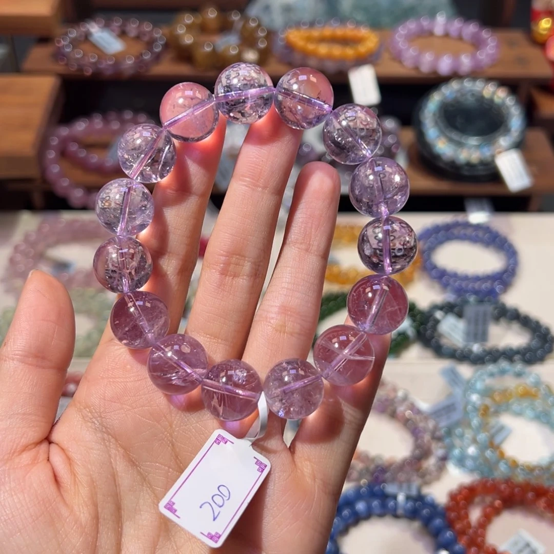 水晶手串未镶嵌14m福利高货冰种紫阿塞