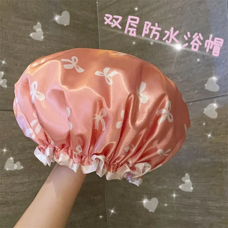 浴帽双层防水新款洗浴帽洗澡女加厚防尘头罩油烟头套化妆成人厨房