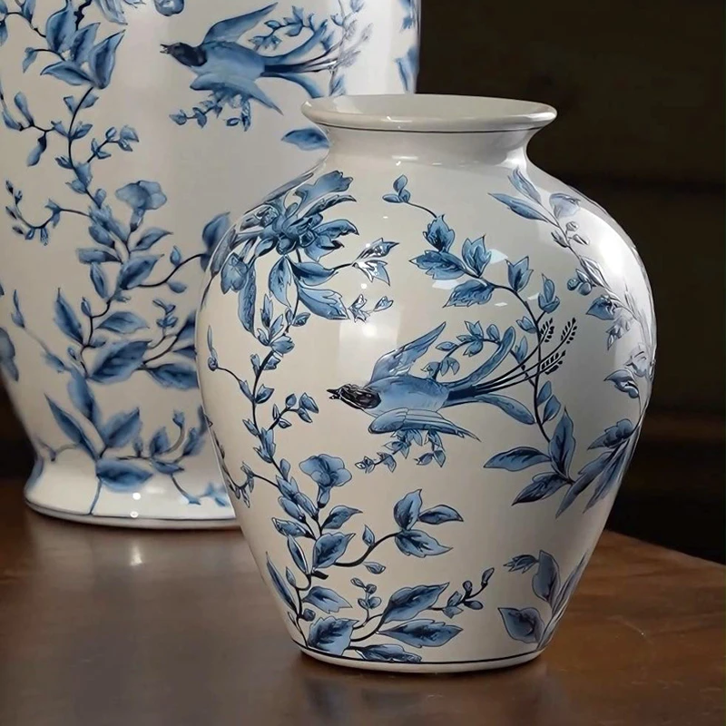 小燕子中国风花瓶纯人工手绘轻奢高级复古花瓶水培