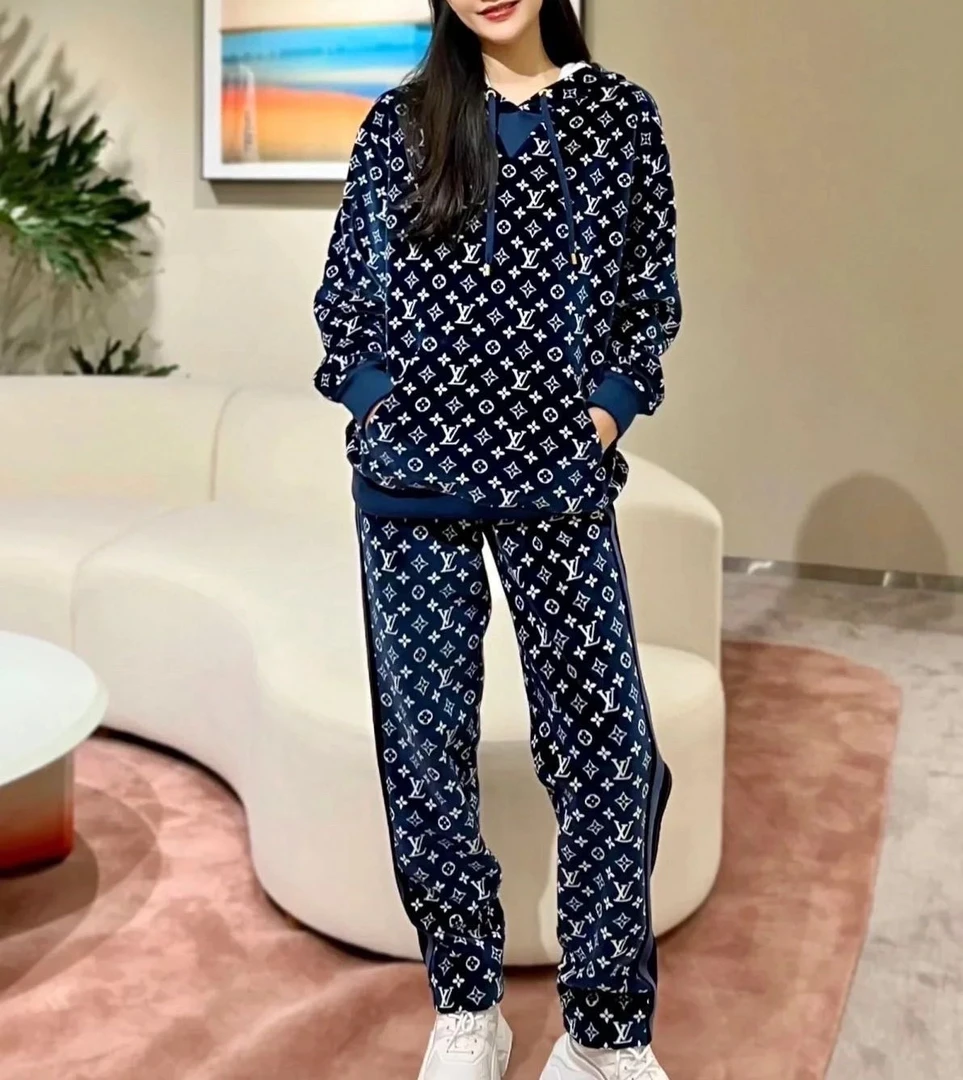 未使用 LouisVuitton/路易威登 图案满印连帽卫衣 蓝色 s码