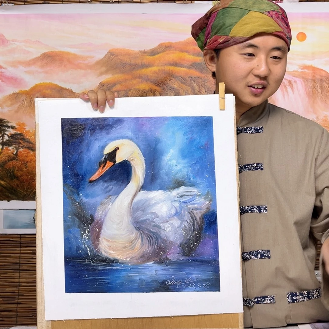 油画行路人小院绘画作品竞拍