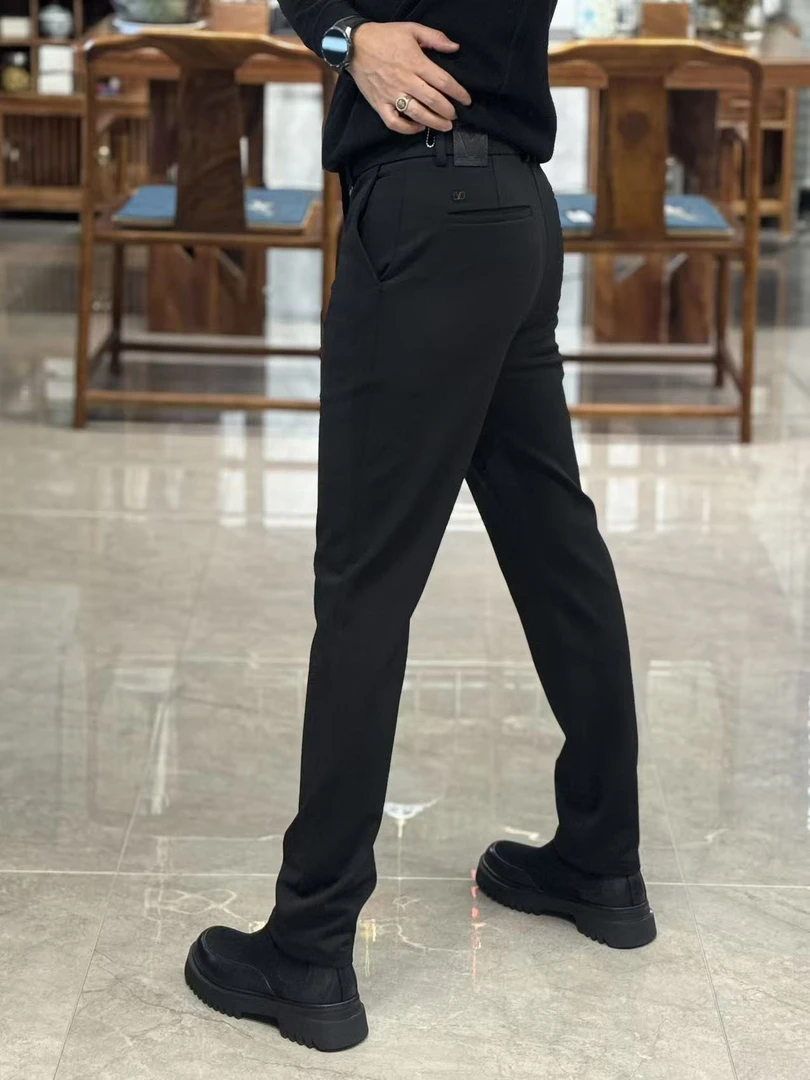6642欧货冬季轻奢简约天丝混纺弹力加绒小直筒男士休闲西裤秋冬