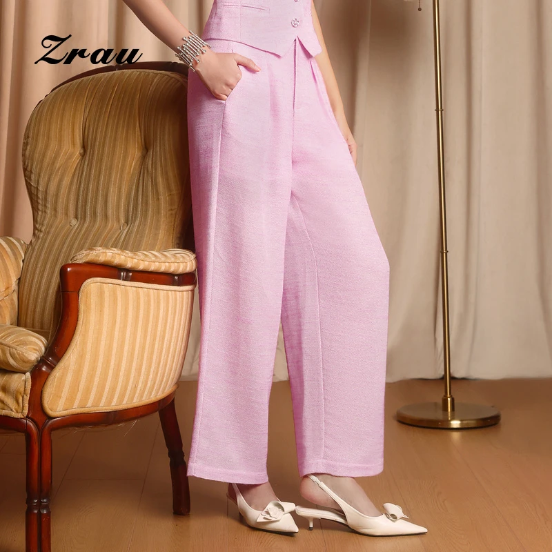 【达人专属】ZRAU优雅时尚高腰直筒休闲裤Z1243K0001