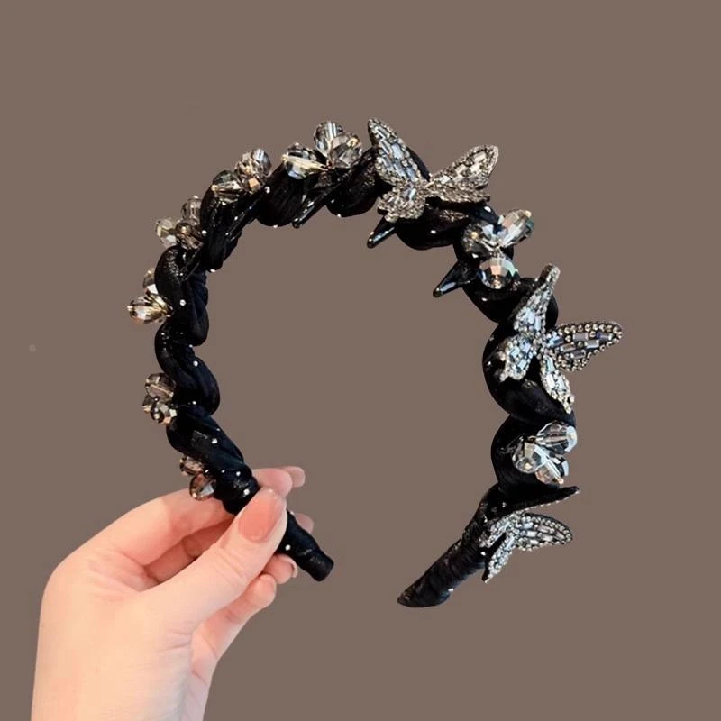 满钻蝴蝶气质发箍女2025新款洗脸压发发卡感发箍防滑带齿发卡