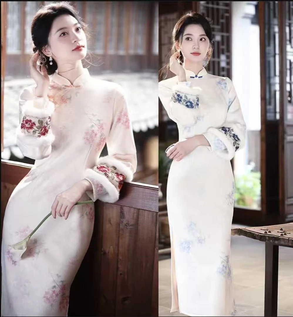 QZ绣冬季新款年轻少女款日常可穿旗袍2025新款改良新中式长袖旗袍