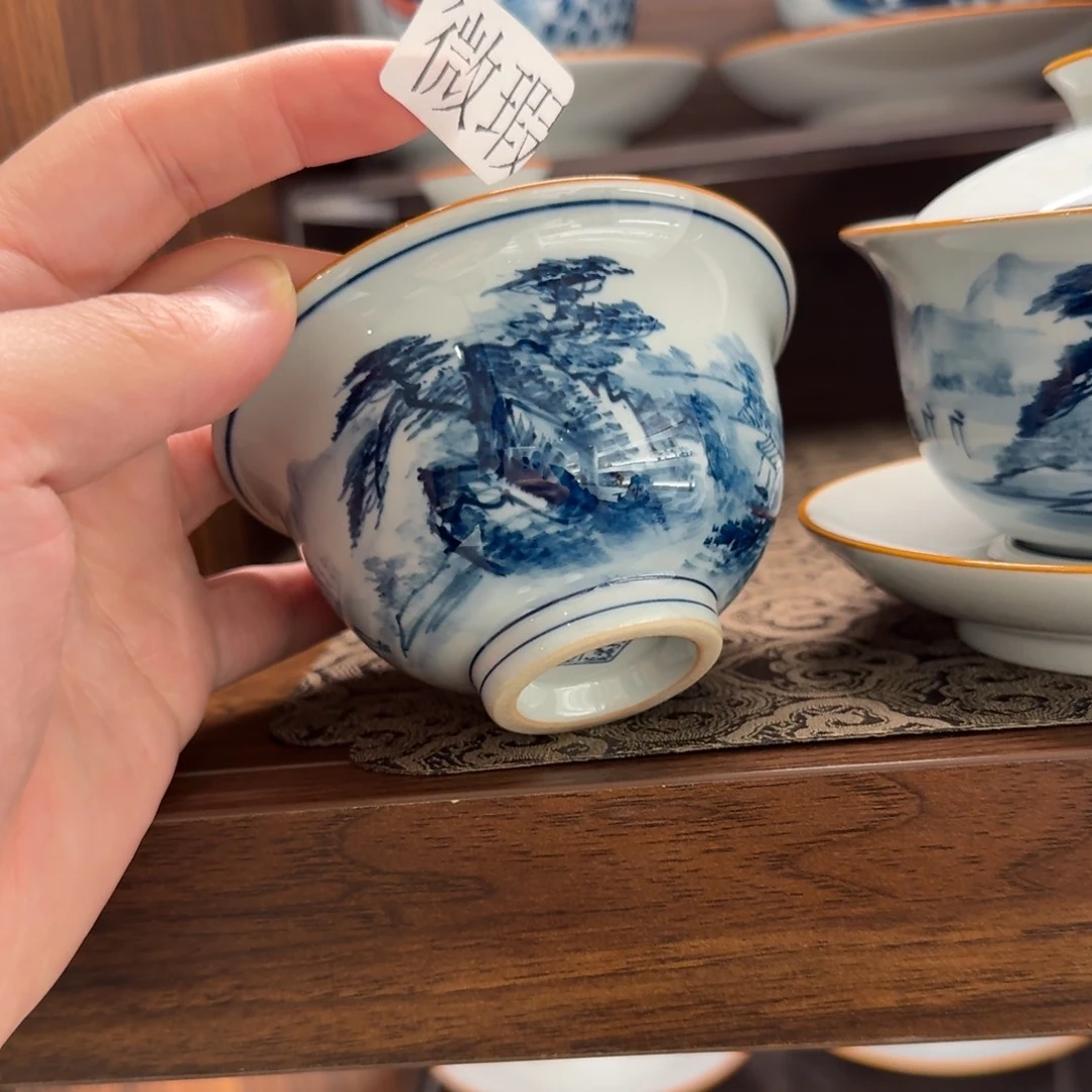 釉下手绘茶具微瑕