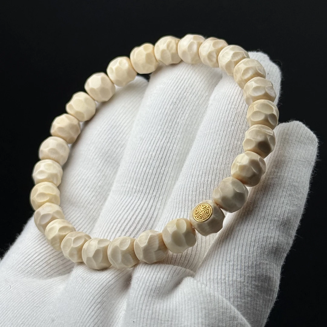 Q46-66天然猛犸牙精品银镀金标无相约8*7 一物一图 支持鉴定