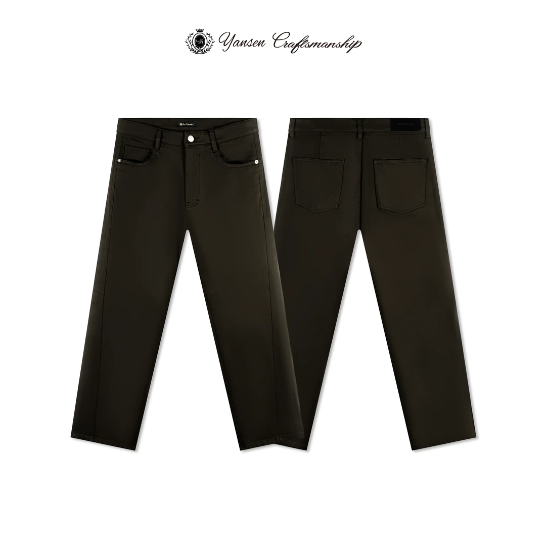 24FW/ 简约弹力棕色直筒牛仔长裤 YS026