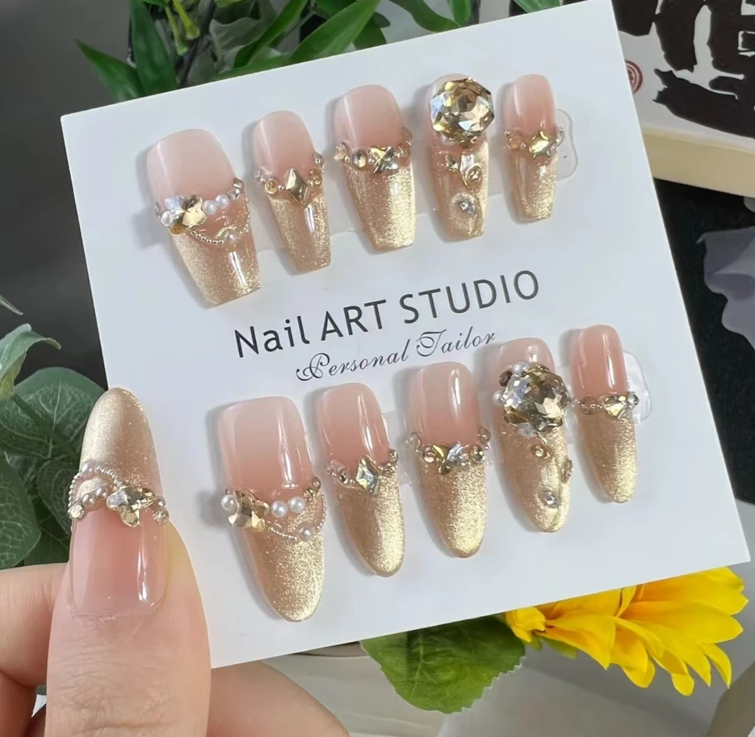 【玫瑰之恋】纯手工穿戴甲美甲贴片可拆卸指甲贴片10片装