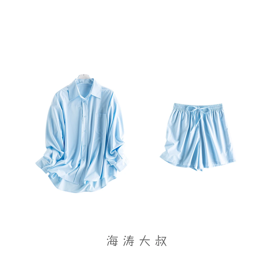 【海涛大叔】「夏季焦点」凉感气质简约免烫不易皱衬衣短裤套装