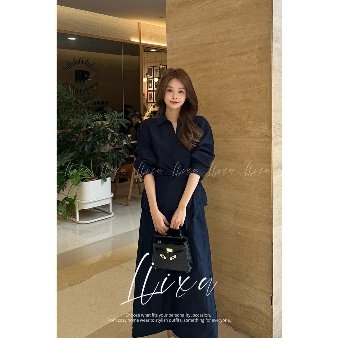 【雨薇】法式收腰气质套装女春季系带衬衫显瘦半身裙两件套L51TZ158