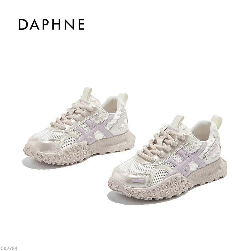 达芙妮透气德训鞋女2025夏季新款时尚厚底网面鞋百搭系带阿甘鞋