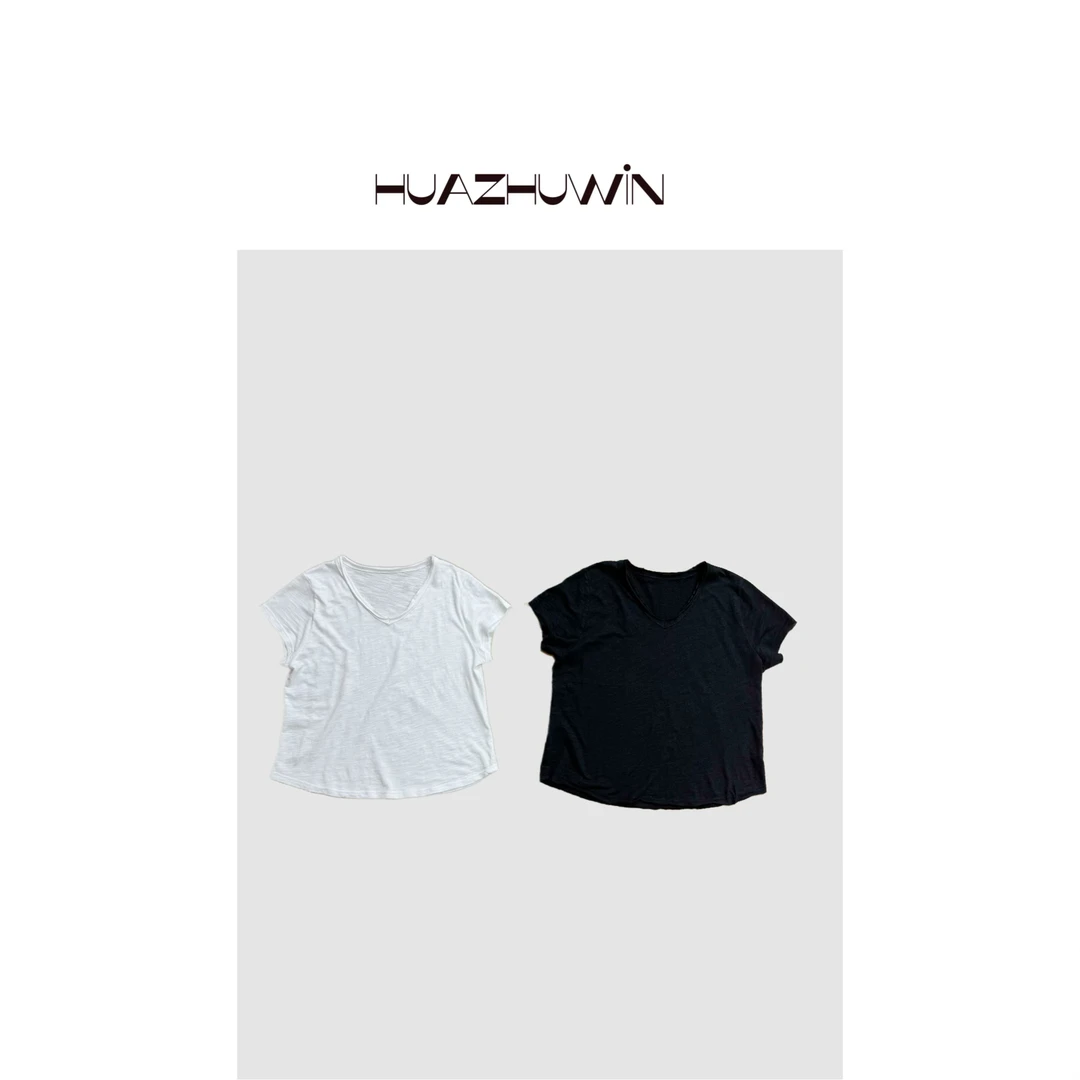 HZ-破旧感V领毛边短袖T