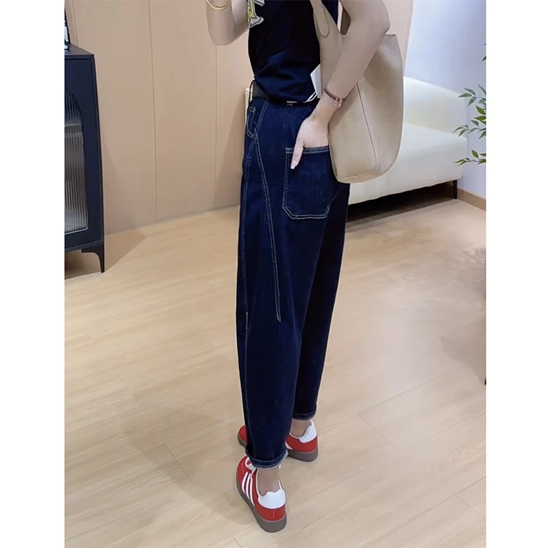 2025年春季新款大码牛仔老爹裤显瘦减龄九分哈伦裤遮肉洋气奶奶裤