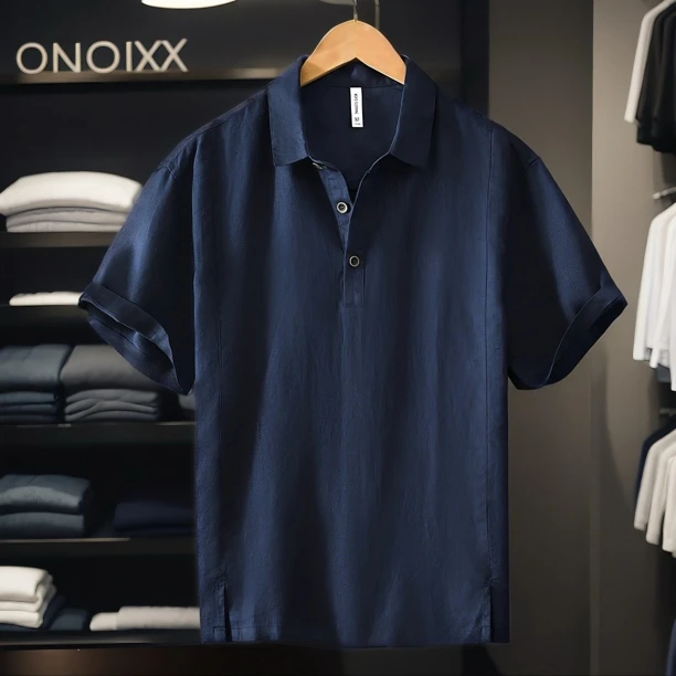 纯亚麻短袖衬衫夏季男士商务轻薄透气简约薄款t恤上衣翻领 plou衫