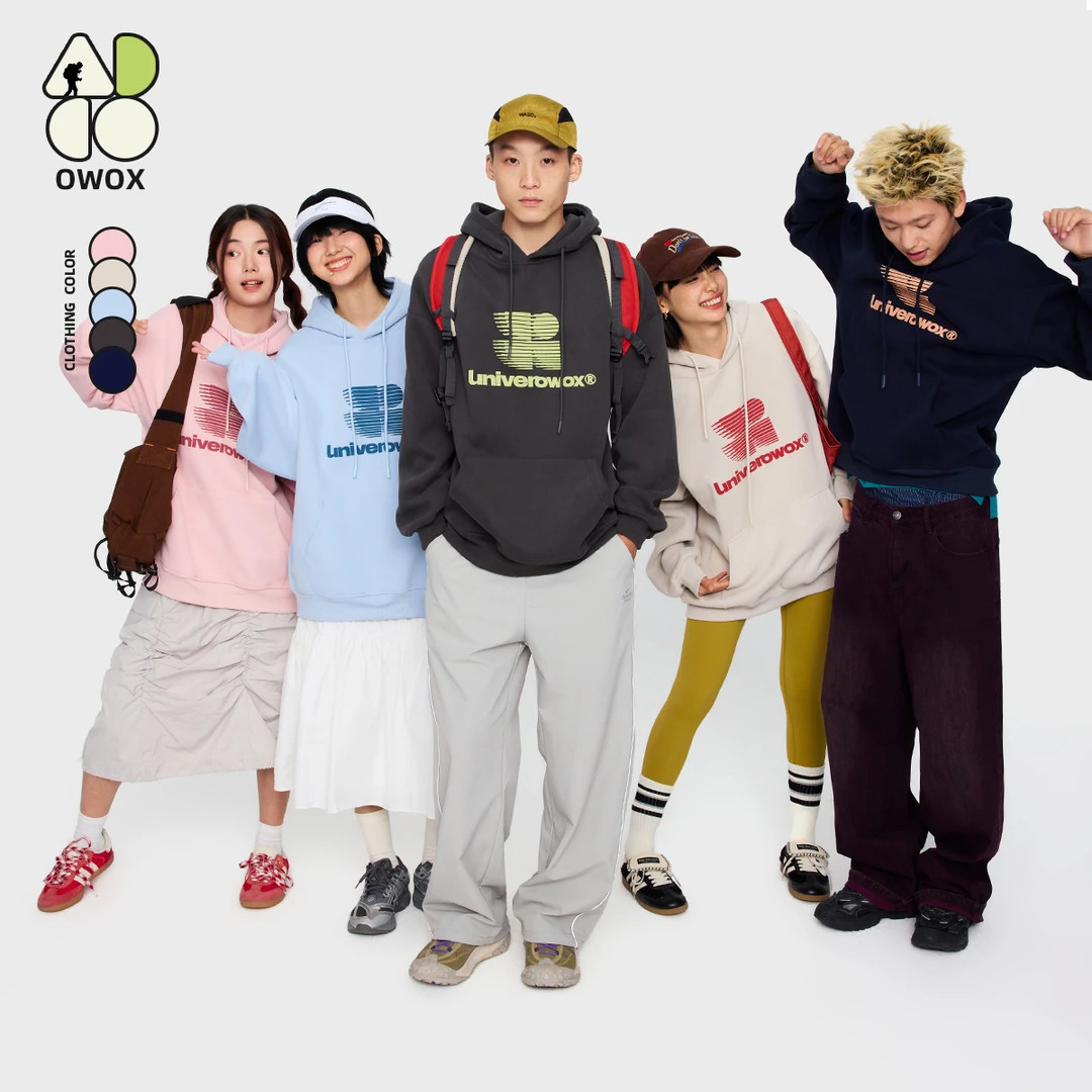 OWOX「四叶草」字母印花连帽卫衣男春秋季休闲情侣运动帽衫