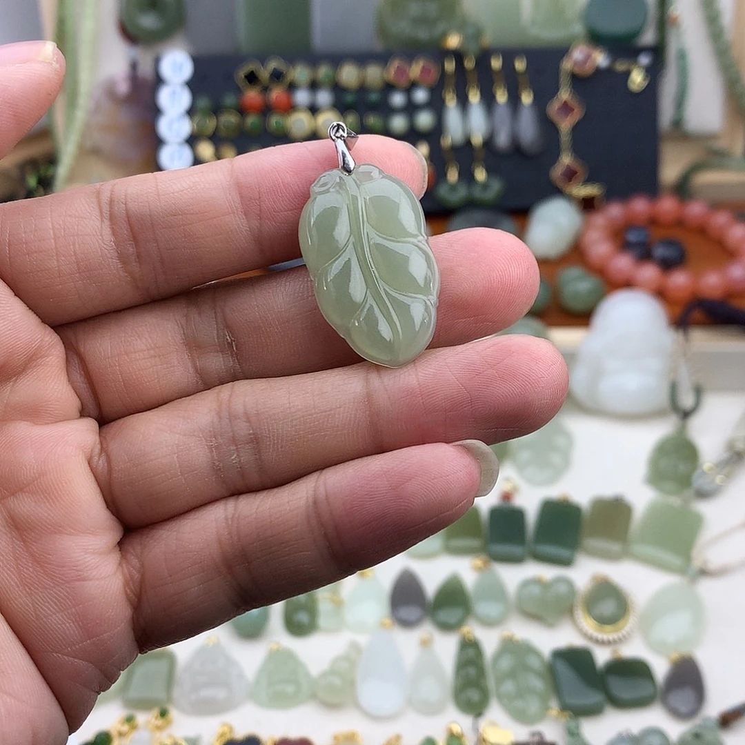 和田玉银S925镶嵌吊坠(不含链)