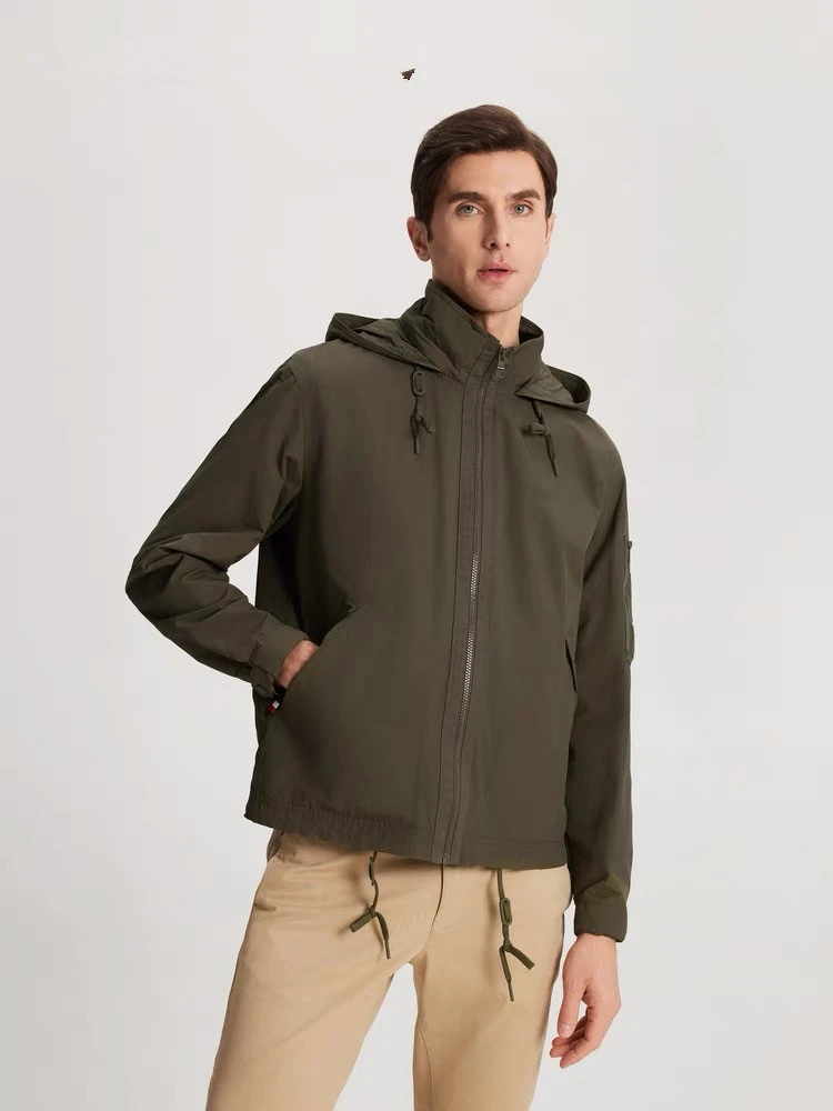 男士户外休闲通勤连帽夹克外套可收纳帽情侣款风衣款防风防水