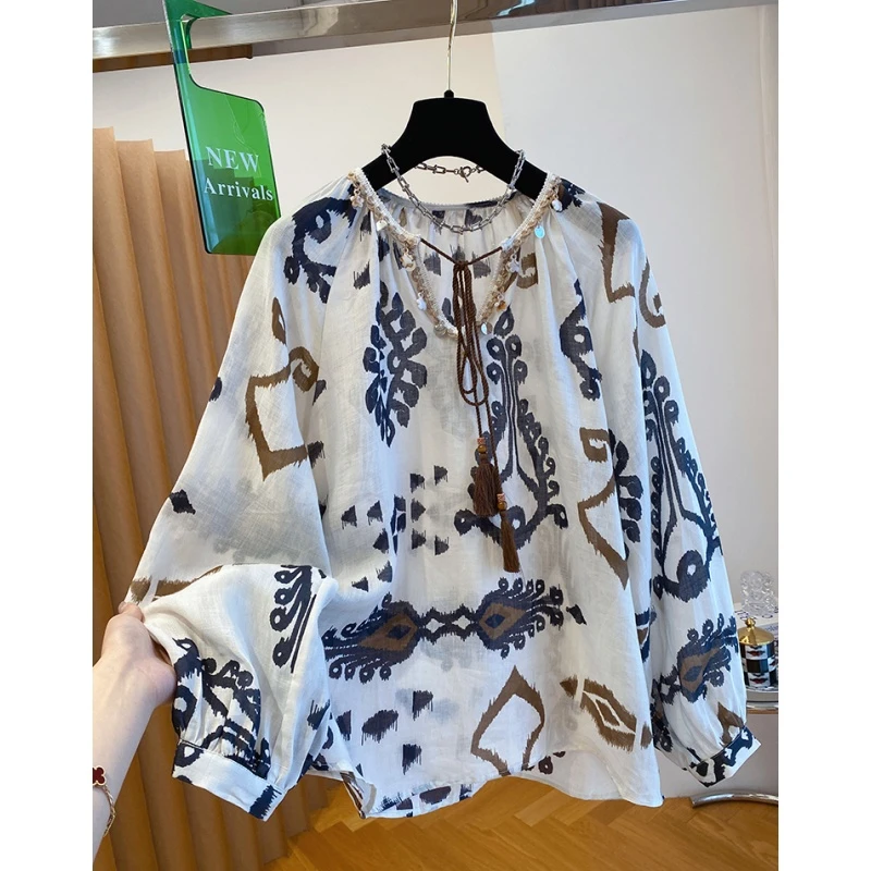 波西米亚度假风衬衫女夏季2025新款宽松薄款设计长袖防晒上衣爆款