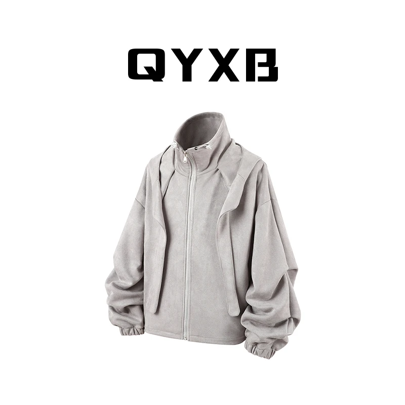 【品牌正品现货】QYXB美式高级感长袖夹克男装秋季宽松立领拉链外套