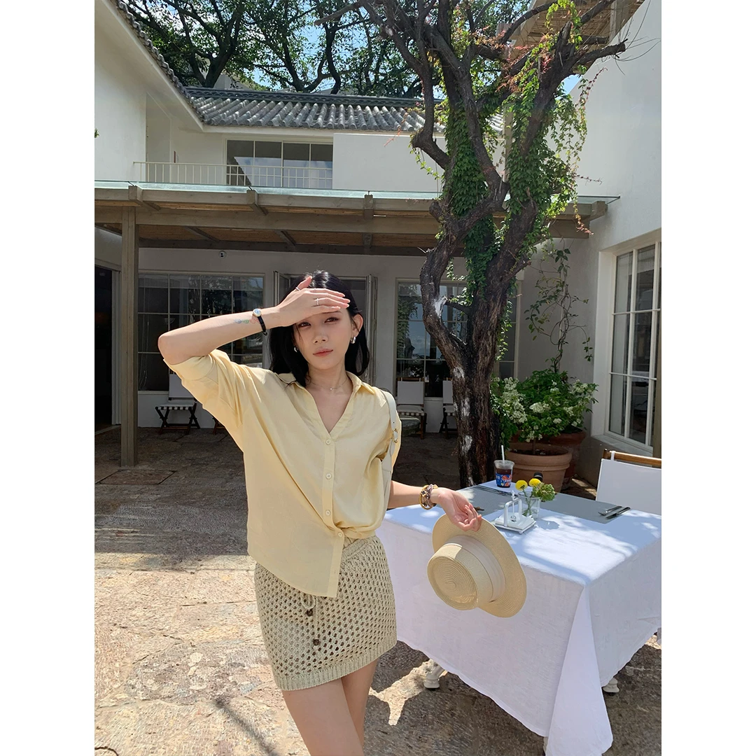 70不是七十【栀夏】夏季气质通勤百搭毛织金丝镂空短裙