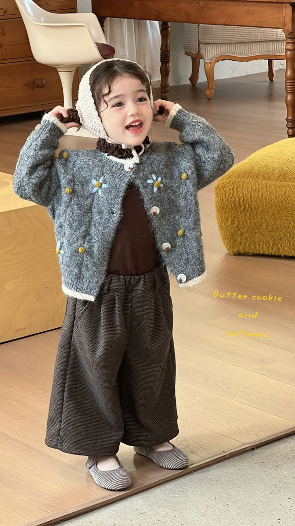 SY-86009-儿童韩系百搭手工勾花灰毛衣开衫(秋冬款)