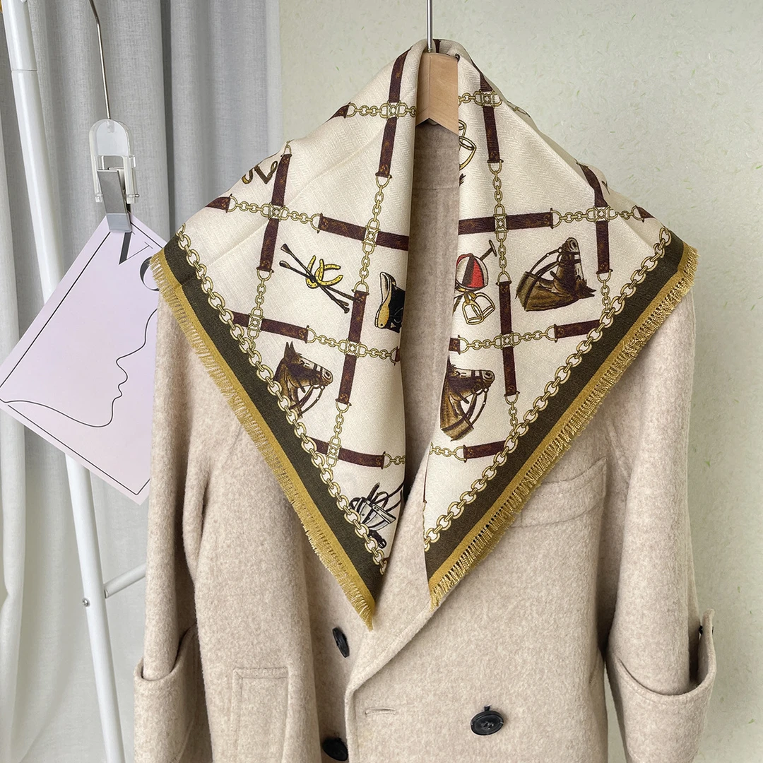 经典马术双面异色丝毛围巾方巾OL装饰领巾65*65cm披肩