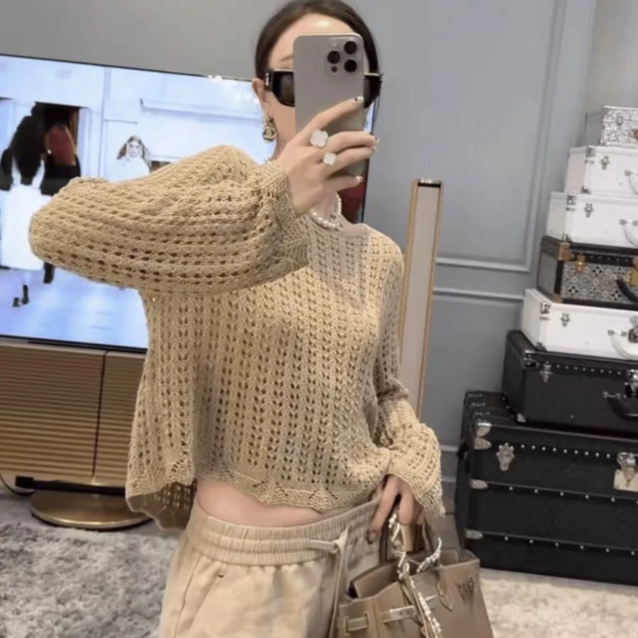 胖胖家*950新款薄款防晒镂空洋气百搭显瘦大版针织毛衣