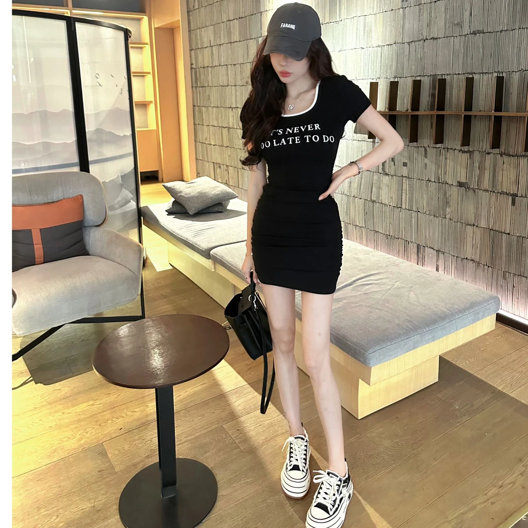 【田姜女装】韩版显瘦褶皱连衣裙