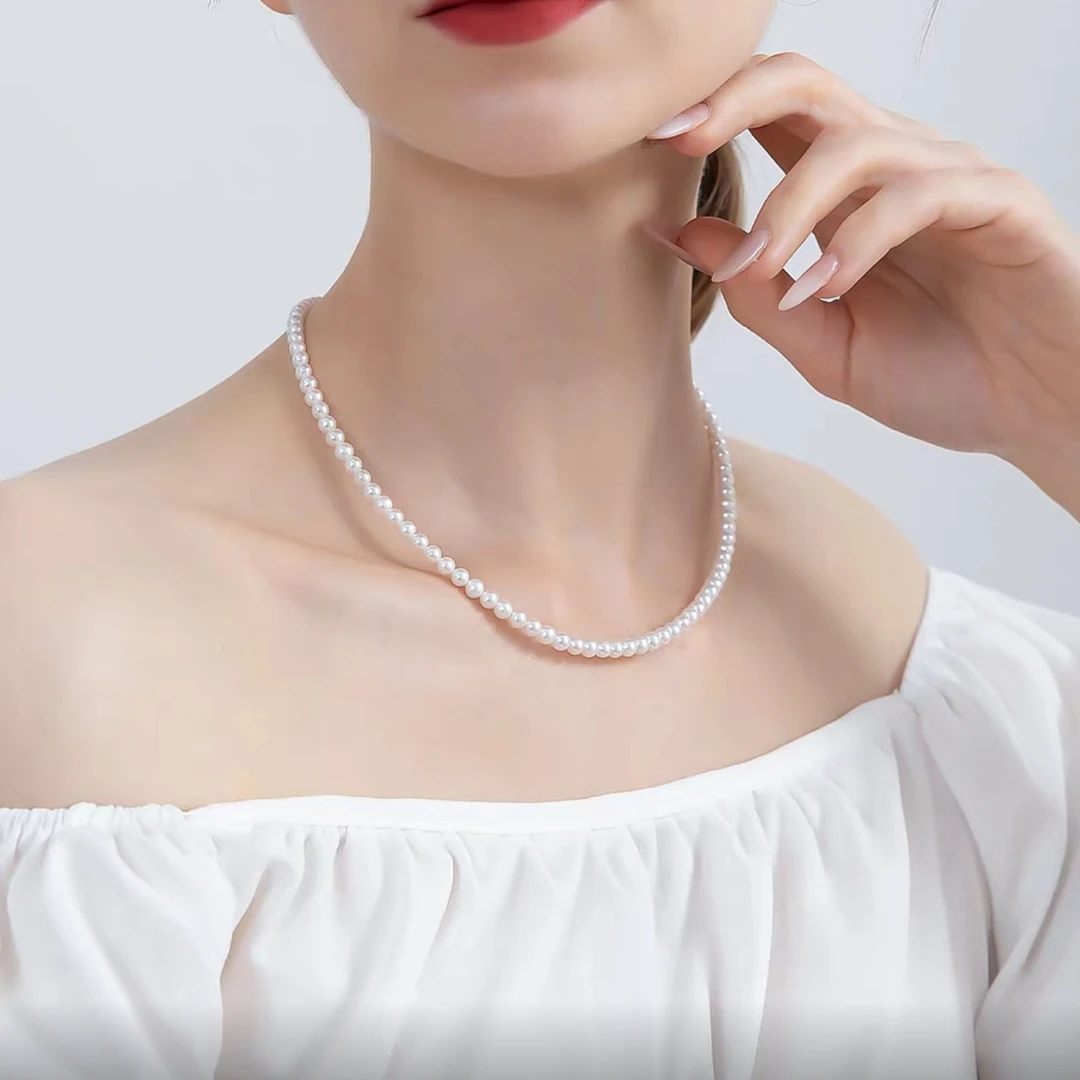 原矿极地珍珠白项链珍珠项链佩戴好看长长的手工经典时尚极光