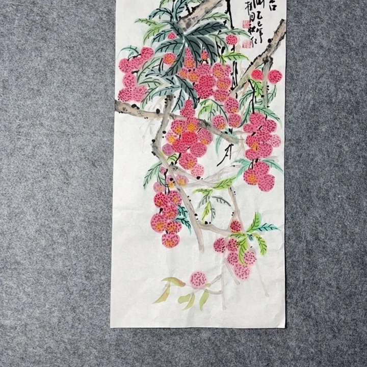 国画手绘国风荔枝图