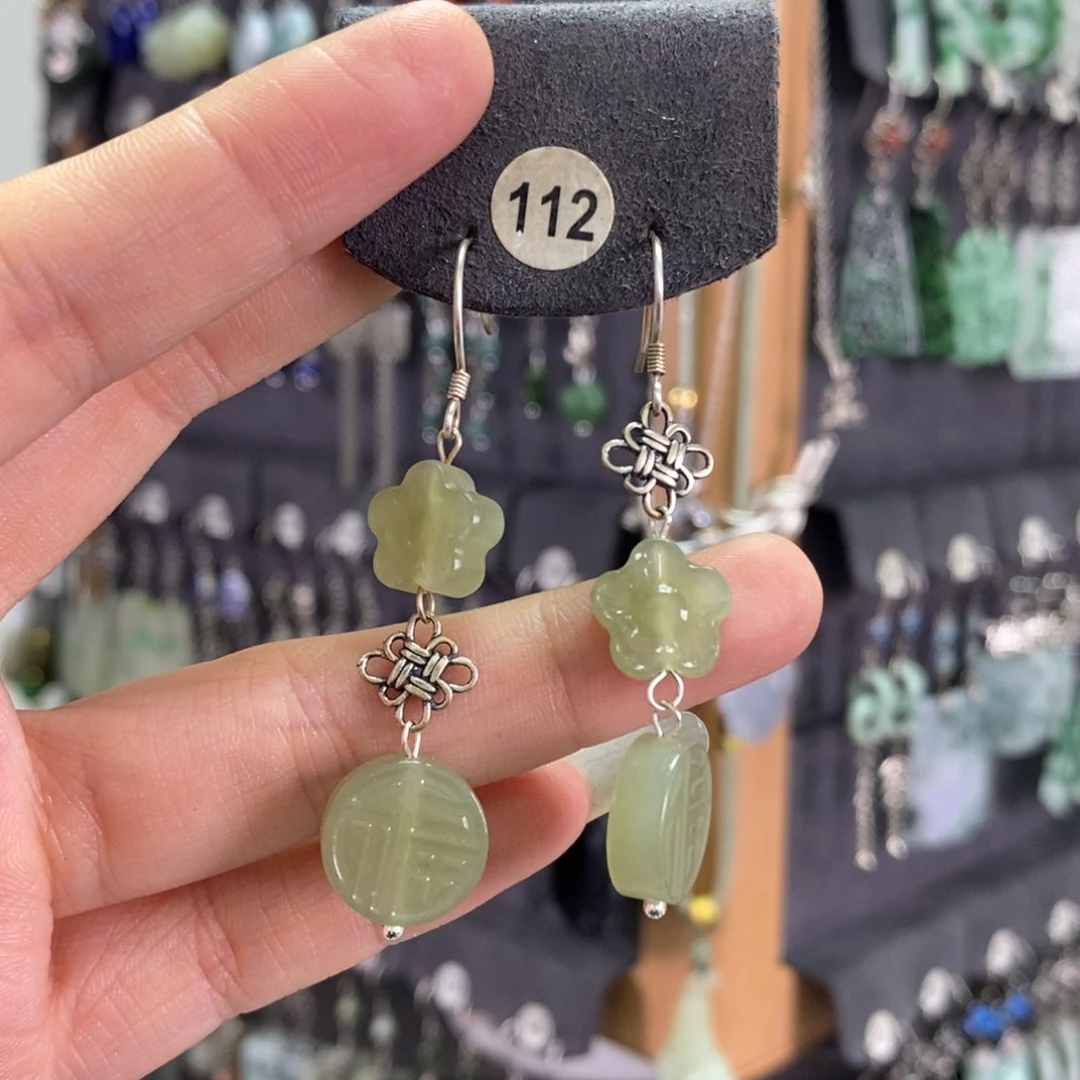 和田玉耳饰银S925镶嵌司****冥X26