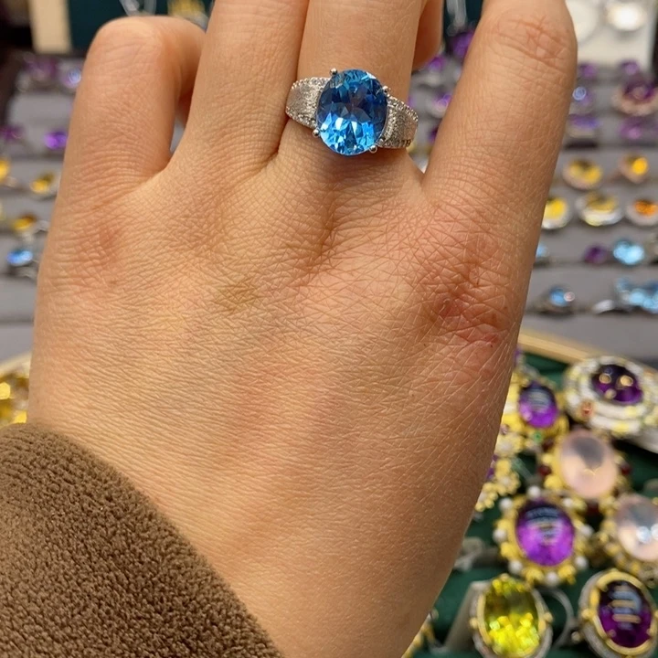 托帕石戒指银S925镶嵌天然托帕石戒指