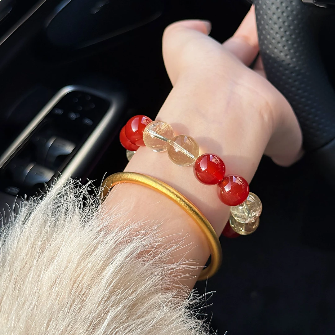 【柿柿如意】14mm柠檬黄红玛瑙原创设计感天然水晶手串女Y333