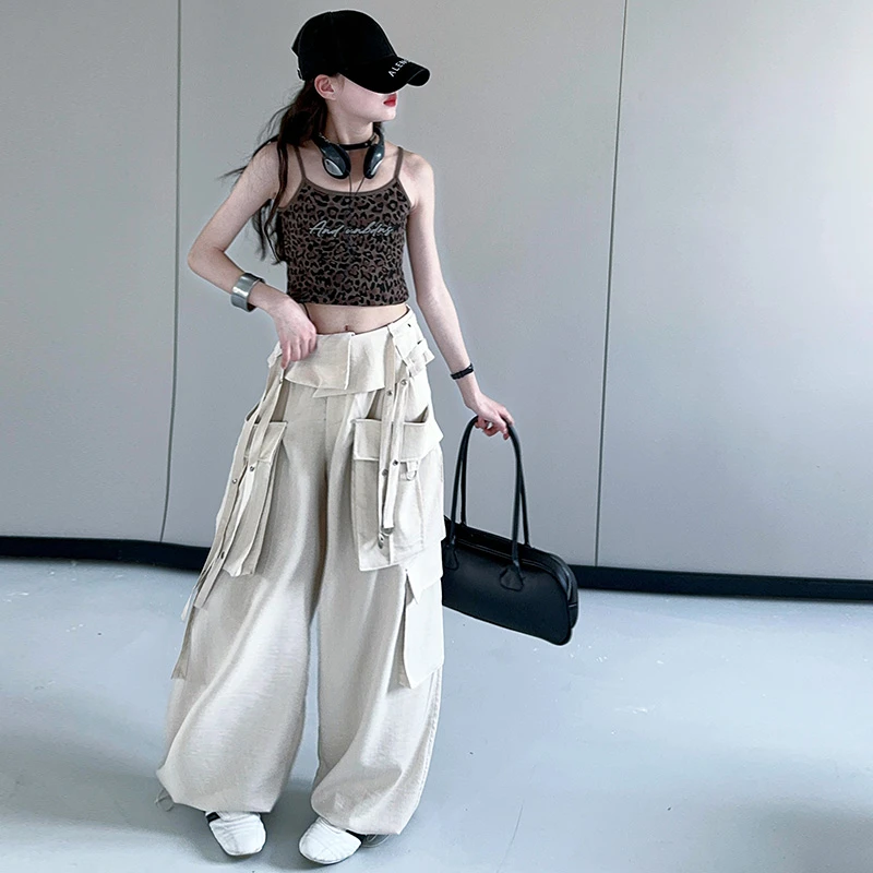 女童工装裤夏装2025新款儿童宽松裤子女童春秋款时髦背心两件套