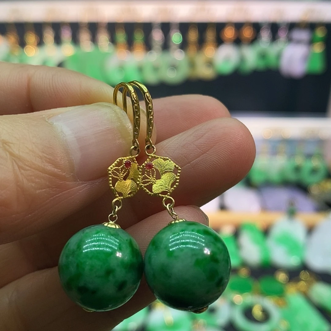 翡翠18K金镶嵌耳饰耳饰