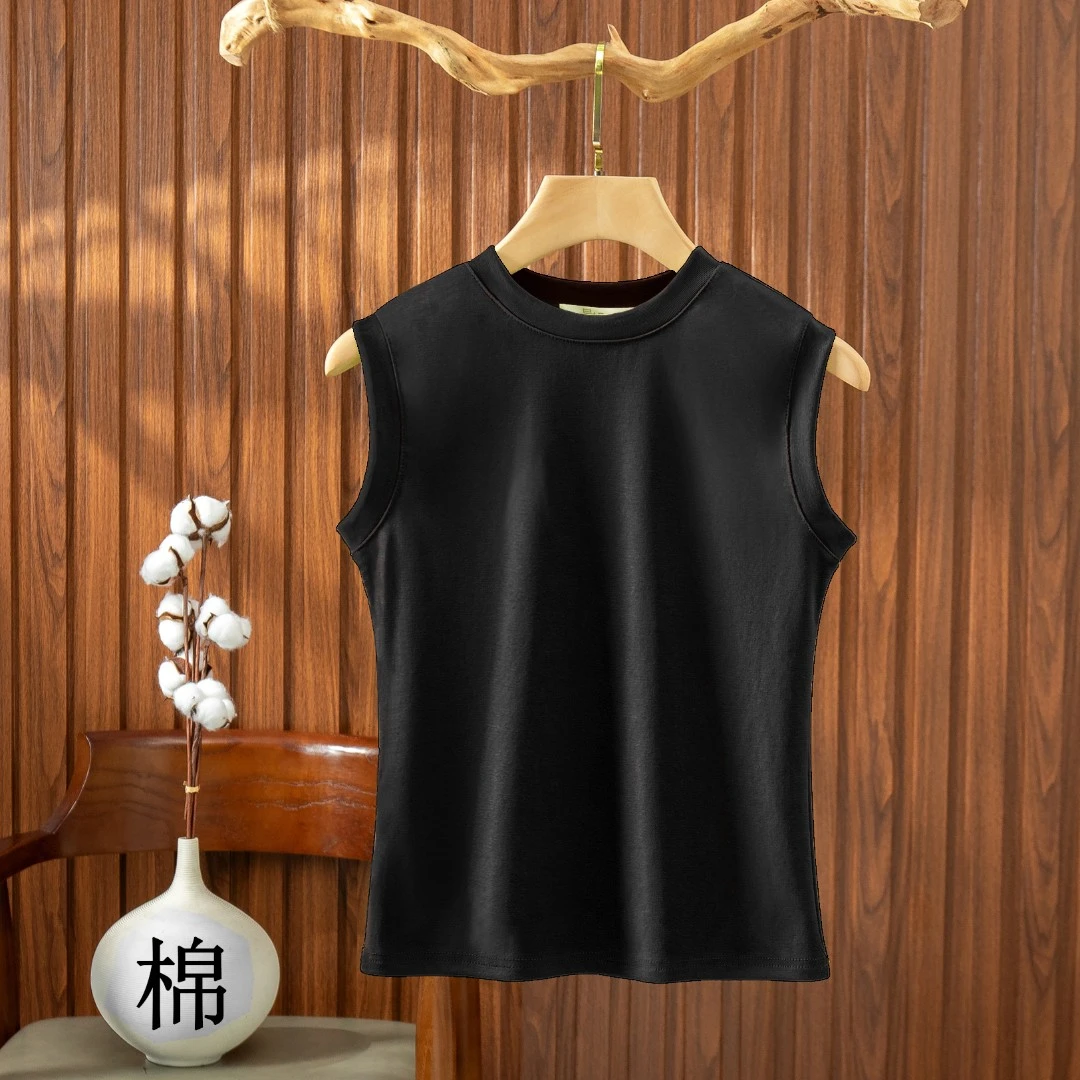 2025秋季圆领春夏灰色背心打底衫女修身无袖T恤遮副乳内搭上衣