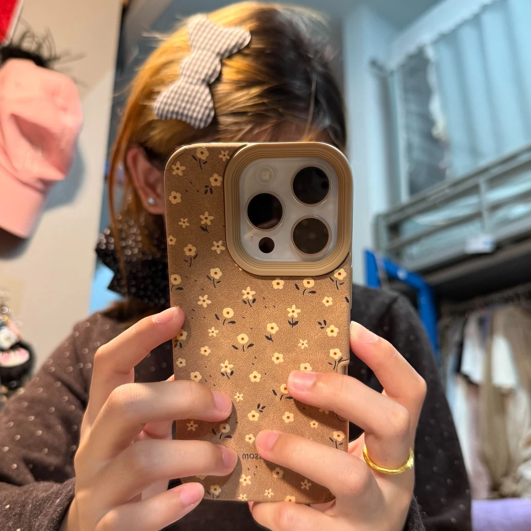 【原版侧边有图案】复古皮质碎花适用苹果16手机壳iphone15promax13