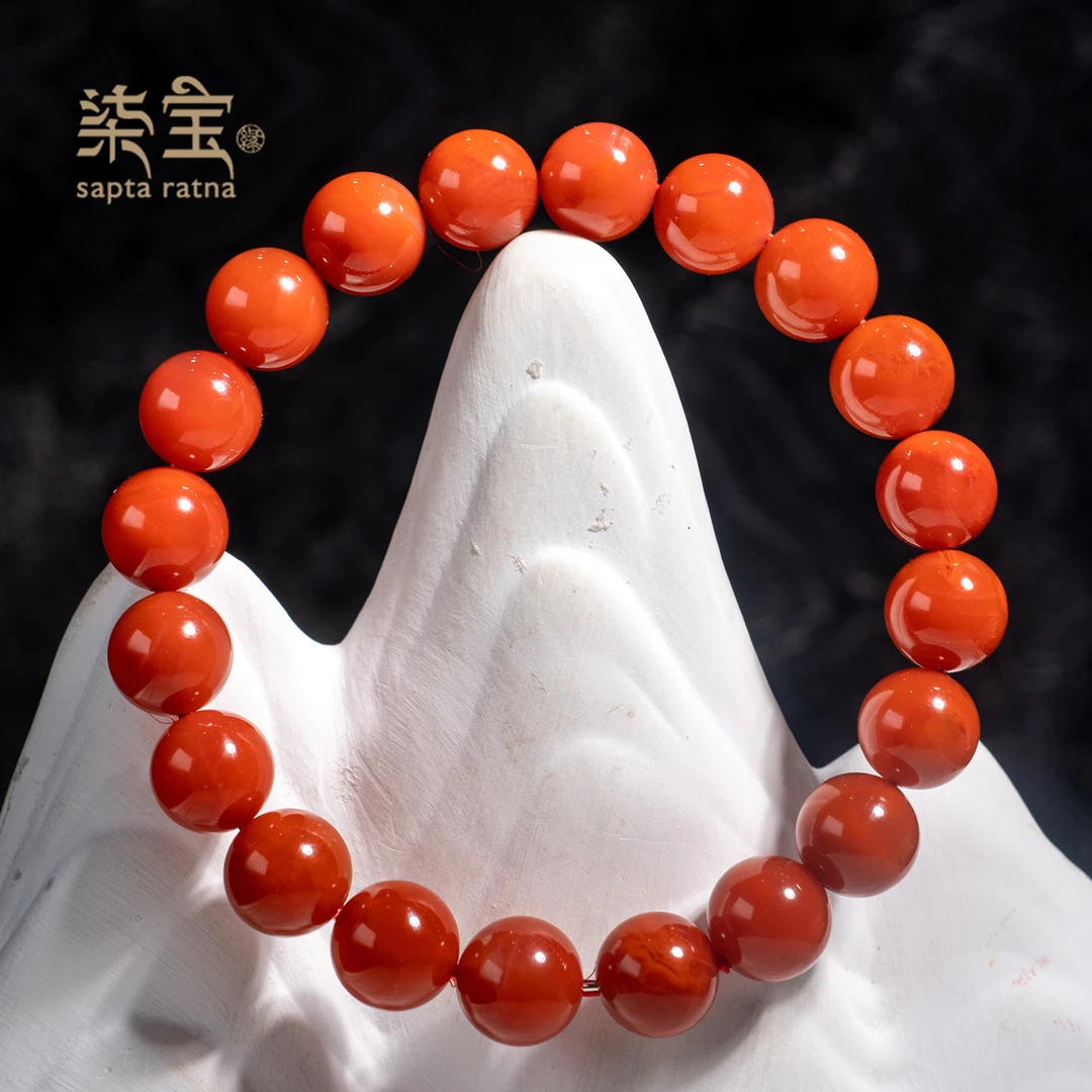 天然原矿南红圆珠单圈素圈手串11m