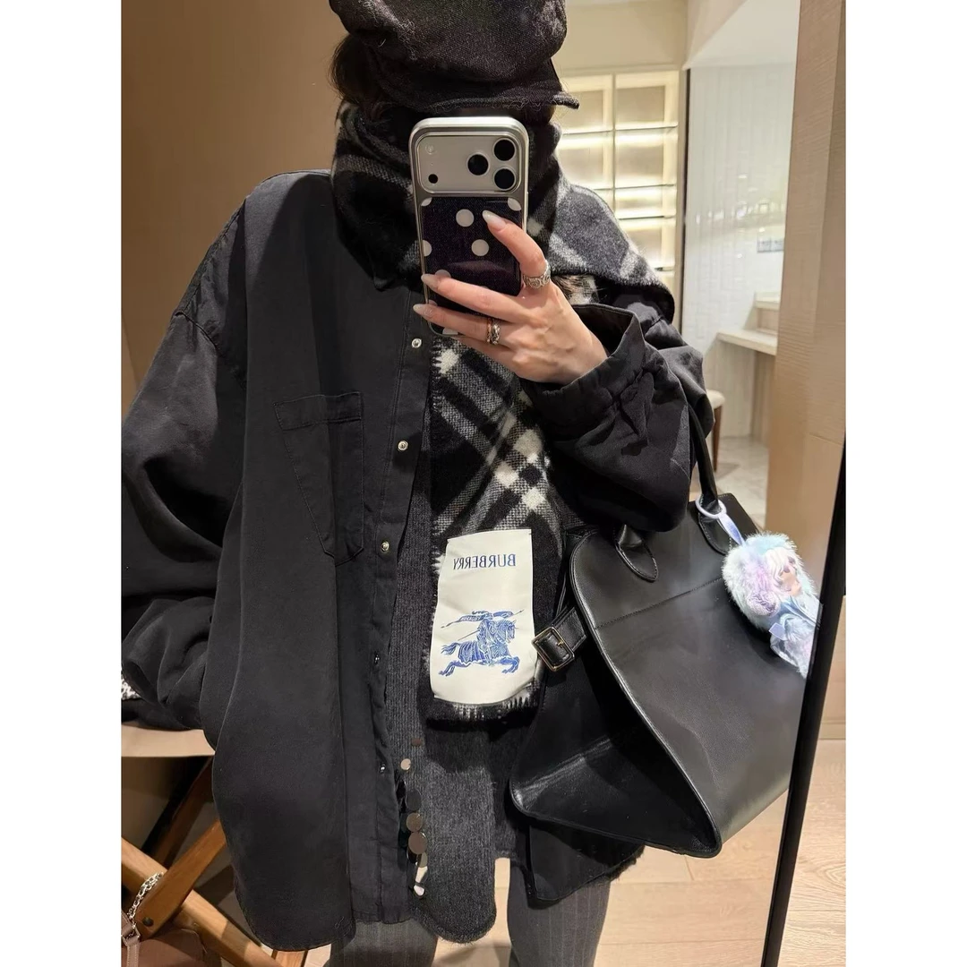 SP 日式休闲衬衫式夹棉棉衣女秋冬宽松慵懒风棉服外套