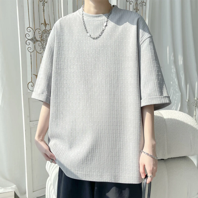夏季新款纹理港风潮流华夫格百搭宽松半袖休闲基础款短袖T恤