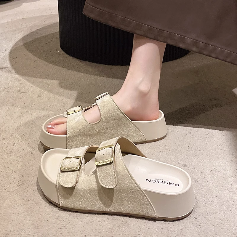 时尚勃肯凉鞋厚底凉拖鞋女夏外穿2025新款博肯软底百搭休闲一字拖